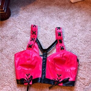 Stylish Pink and Black Lace-Up Women's Bralette